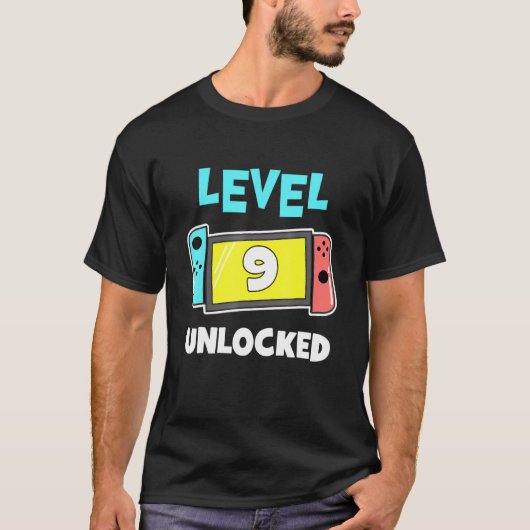 Niveau 9 onvergrendelde gamer 9e verjaardag videog t-shirt (Voorkant)