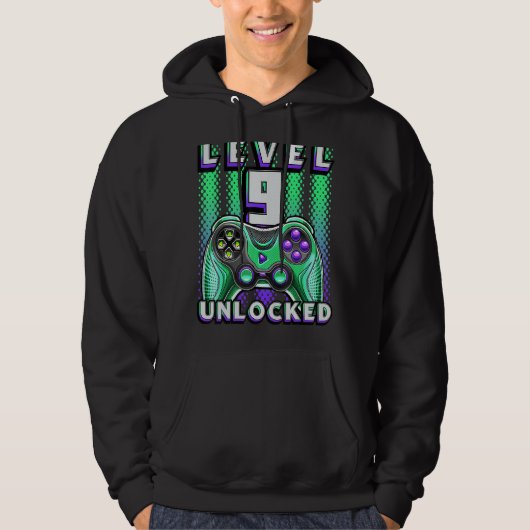 Niveau 9 onvergrendelde videogame 9e verjaardag Ga Hoodie (Voorkant)