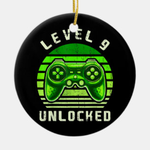 Niveau 9 onvergrendelde videogame 9e verjaardag ga keramisch ornament