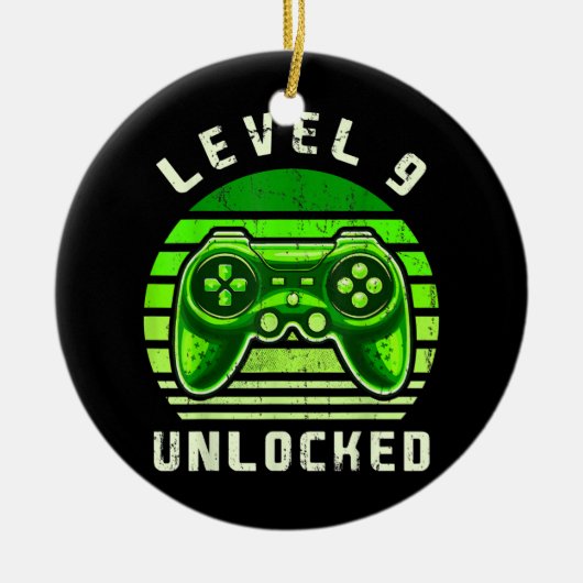 Niveau 9 onvergrendelde videogame 9e verjaardag ga keramisch ornament (Voorkant)