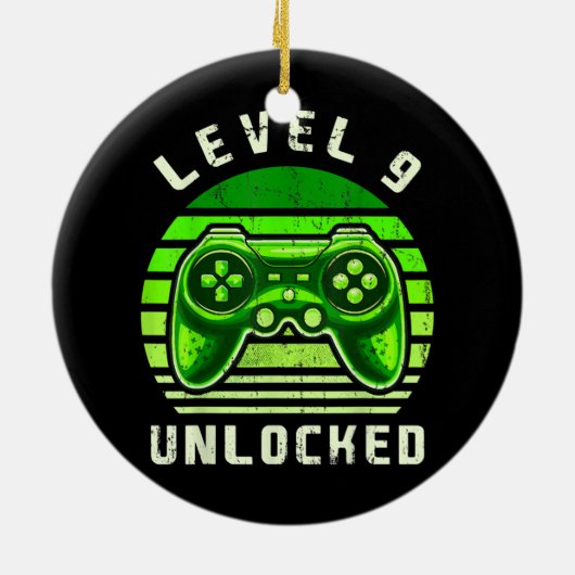 Niveau 9 onvergrendelde videogame 9e verjaardag ga keramisch ornament (Achterkant)