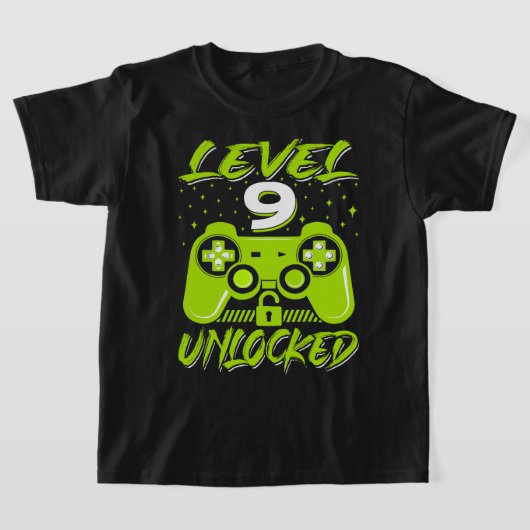 Niveau 9 onvergrendelde videogame 9e verjaardag ga t-shirt (Laagn)