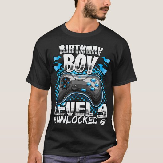 Niveau 9 onvergrendelde videogame 9e verjaardag ga t-shirt (Voorkant)