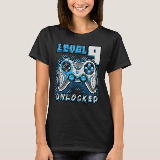 Niveau 9 Onvergrendelde videogame 9e verjaardag Ga T-shirt (Voorkant)