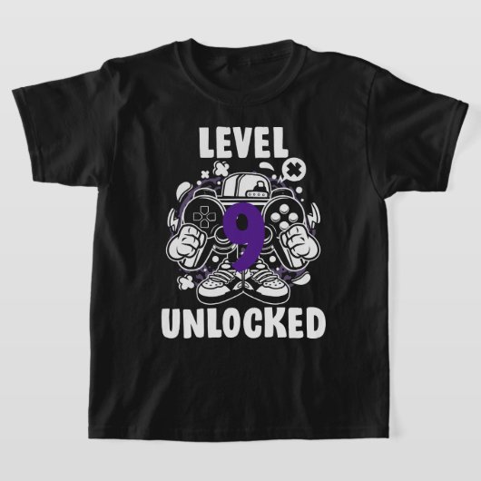 Niveau 9 Onvergrendelde videogamer 9e verjaardag S T-shirt (Laagn)