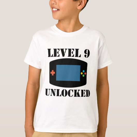 Niveau 9 Onvergrendelde videogames 9e verjaardag T-shirt (Voorkant)