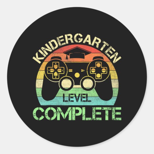 Niveau Compleet Gaming Boy Laatste dag van de scho Ronde Sticker (Voorkant)