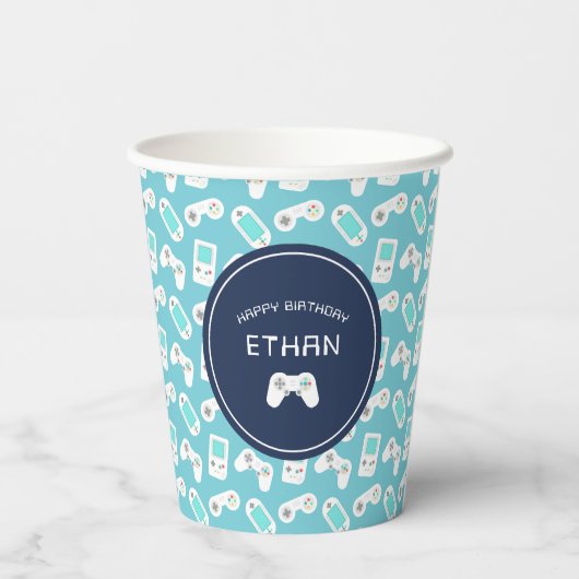 Niveau | Gamer Pattern - Aangepaste verjaardag Papieren Bekers (Achterkant)
