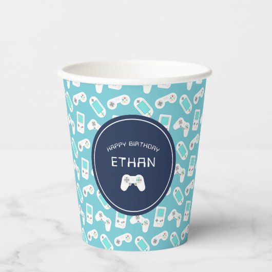 Niveau | Gamer Pattern - Aangepaste verjaardag Papieren Bekers (Voorkant)