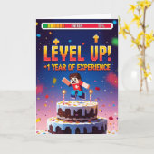 Niveau omhoog! +1 jaar ervaring Gamer Verjaardag Kaart (Gele Bloem)