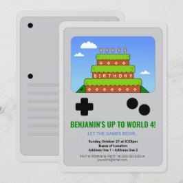Niveau omhoog! Afdrukbare Video Game Party Uitnodi Kaart