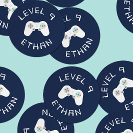 Niveau omhoog | Gamer thema Gepersonaliseerde verj Ronde Sticker