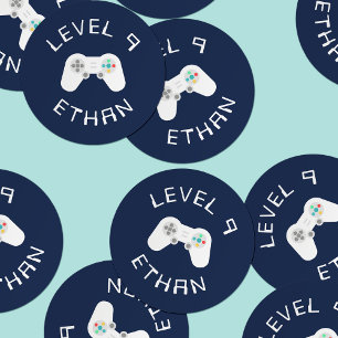 Niveau omhoog Gamer thema Gepersonaliseerde verj Ronde Sticker
