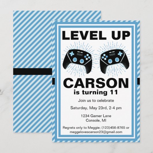 Niveau Omhoog Gepersonaliseerde Gamer Pizza Party  Kaart (Voorkant / Achterkant)