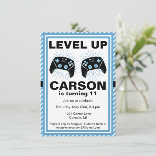 Niveau Omhoog Gepersonaliseerde Gamer Pizza Party  Kaart (Staand voorkant)