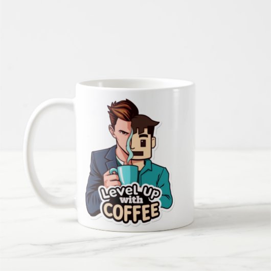 Niveau omhoog met koffie (man) koffiemok (Links)