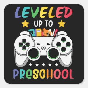 Niveau omhoog naar kleuterschool terug naar school vierkante sticker