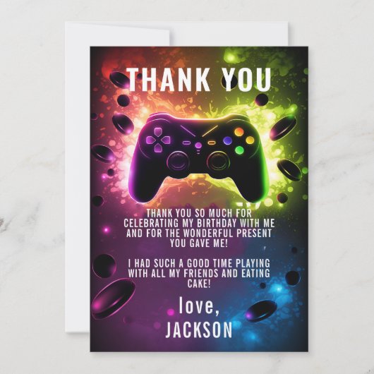 Niveau omhoog! Neon Video Game Verjaardagsfeest Bedankkaart (Voorkant)