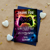 Niveau omhoog! Neon Video Game Verjaardagsfeest Bedankkaart