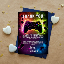 Niveau omhoog! Neon Video Game Verjaardagsfeest Bedankkaart