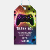 Niveau omhoog! Neon Video Game Verjaardagsfeest Cadeaulabel (Voorkant)
