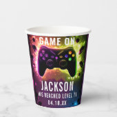 Niveau omhoog! Neon Video Game Verjaardagsfeest Papieren Bekers (Voorkant)