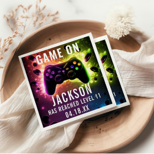 Niveau omhoog! Neon Video Game Verjaardagsfeest Servet