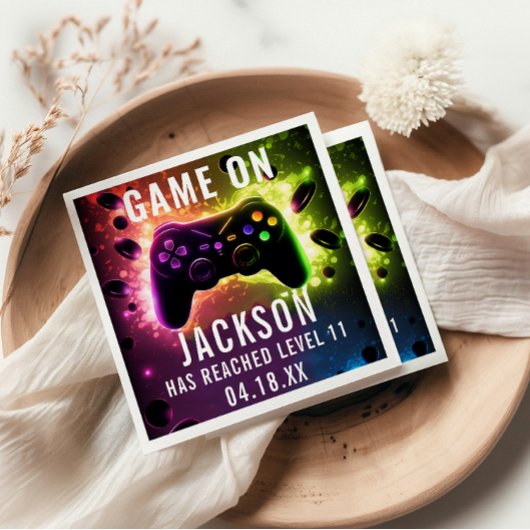 Niveau omhoog! Neon Video Game Verjaardagsfeest Servet
