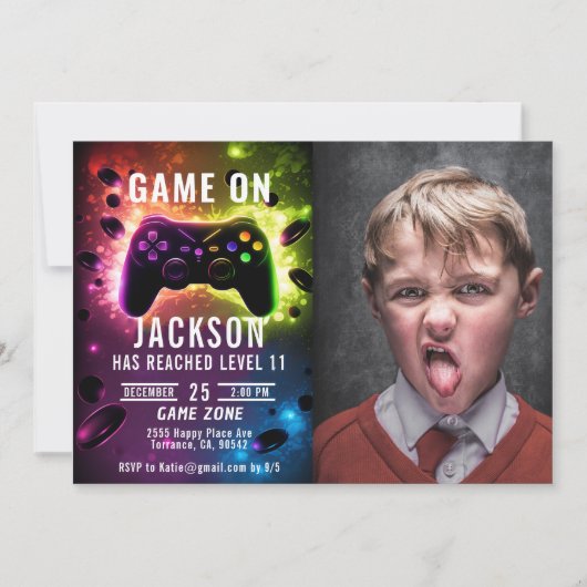 Niveau omhoog! Neon Video Game Verjaardagsfeestje  Kaart (Voorkant)