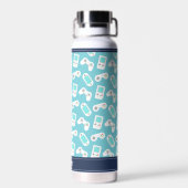 Niveau omhoog | Retro Video Game Patroon Gepersona Waterfles (Achterkant)