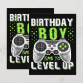 Niveau Omhoog Verjaardag Jongen Videospel Informatiekaartje (Voorkant / Achterkant)