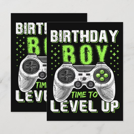 Niveau Omhoog Verjaardag Jongen Videospel Informatiekaartje (Voorkant / Achterkant)