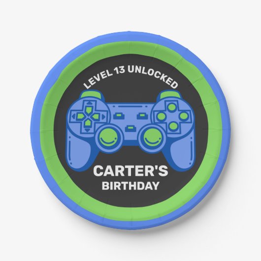 Niveau onvergrendelde Birthday Gamer op maat Papieren Bordje (Voorkant)