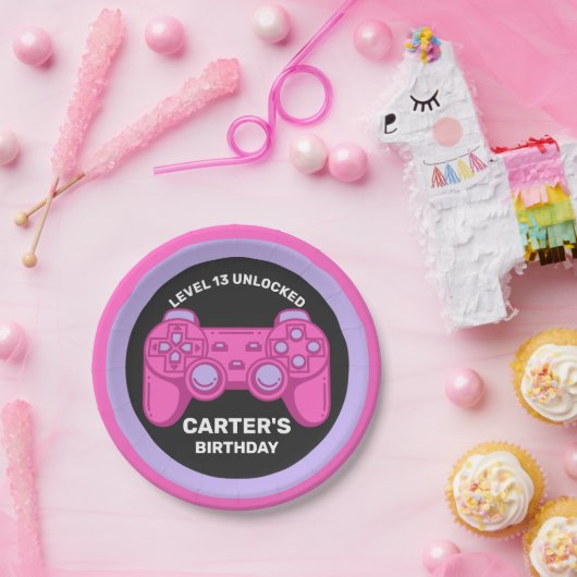 Niveau onvergrendelde Birthday Gamer op maat van p Papieren Bordje (Feest)