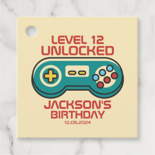 Niveau onvergrendelde Retro Gamer Boy Teen Birthda Bedankjes Labels