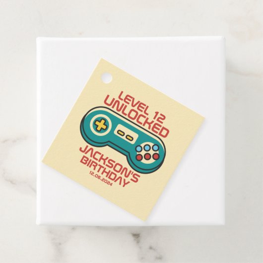 Niveau onvergrendelde Retro Gamer Boy Teen Birthda Bedankjes Labels (In situ)