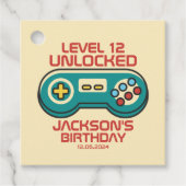 Niveau onvergrendelde Retro Gamer Boy Teen Birthda Bedankjes Labels (Voorkant)