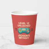 Niveau onvergrendelde Retro Gamer Boy Teen Birthda Papieren Bekers (Voorkant)