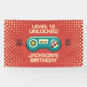 Niveau onvergrendelde Retro Gamer Boy Teen Birthda Spandoek (Horizontaal)