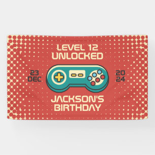 Niveau onvergrendelde Retro Gamer Boy Teen Birthda Spandoek