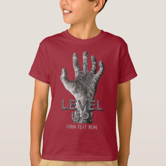 "Niveau op!" aangepaste tekst Zombie Handkleding T-shirt (Voorkant)