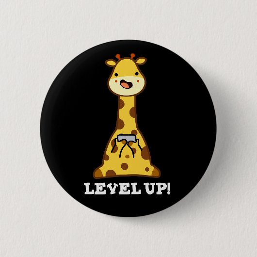 Niveau op Funny Giraffe Gaming Pun Dark BG Ronde Button 5,7 Cm (Voorkant)