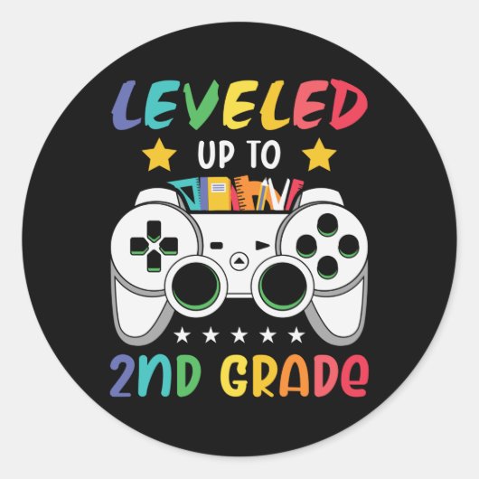Niveau tot 2e klas terug naar school Video Gamer Ronde Sticker (Voorkant)