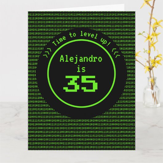 Niveau Up Retro Gaming & Machine Code Any Age Man Kaart (Gele Bloem)