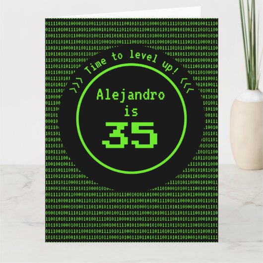 Niveau Up Retro Gaming & Machine Code Any Age Man Kaart (Voorkant)