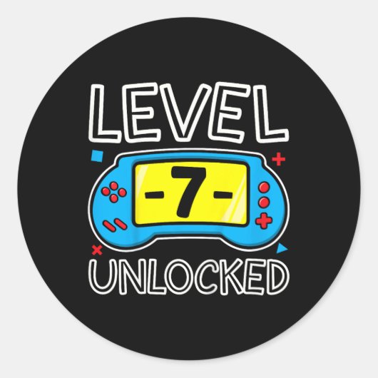 Niveau Zeven Ontgrendelde Video Game Boys Verjaard Ronde Sticker (Voorkant)