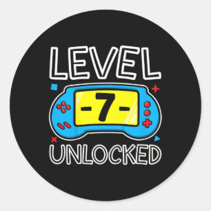 Niveau Zeven Ontgrendelde Video Game Boys Verjaard Ronde Sticker