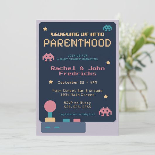 Nivelleren naar het Baby shower van videogames voo Kaart (Staand voorkant)