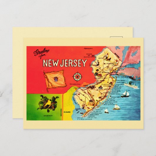 NJ Map of Beaches Bordered Postcard Briefkaart (Voorkant / Achterkant)
