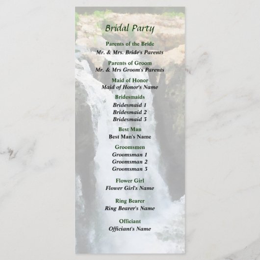 NJ - Waterfall Paterson NJ Wedding Programme Programmakaart (Achterkant)
